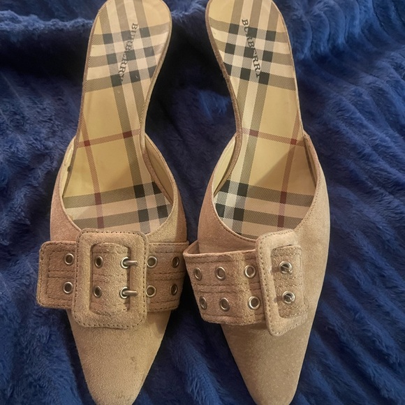 Burberry Beige Plaid Mules with Buckle - Picture 1 of 10